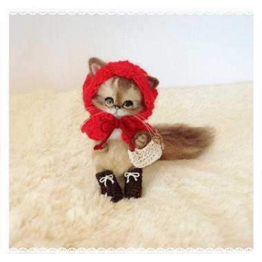羊毛フェルト猫／赤ずきんソマリ