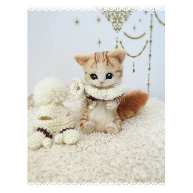 羊毛フェルト猫/茶トラ白
