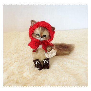 羊毛フェルト猫／赤ずきんソマリ｜手編みと手芸の情報サイト